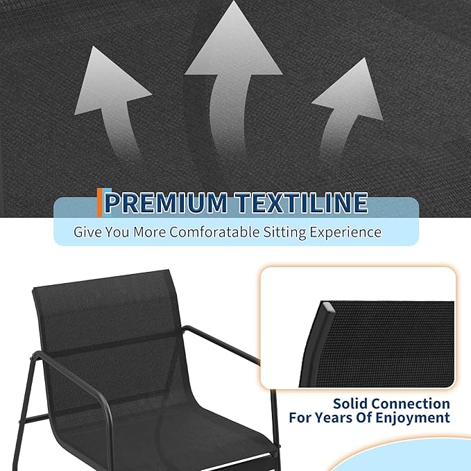 GarveeLife 4Pcs Textilene Conversation Set with 2 Chairs, Patio Conversation Set with Single Chairs and Glass Top Coffee Table, Textilene Furniture Set with Love Seat