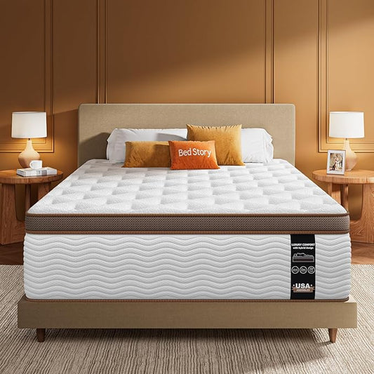 BedStory Queen Size Mattress 12 Inch - Medium Firm Hybrid Mattress with Optimal Spine Alignment and Motion Isolation - 2.0mm Advanced Pocket Springs, CertiPUR-US Certified, Fiberglass-Free