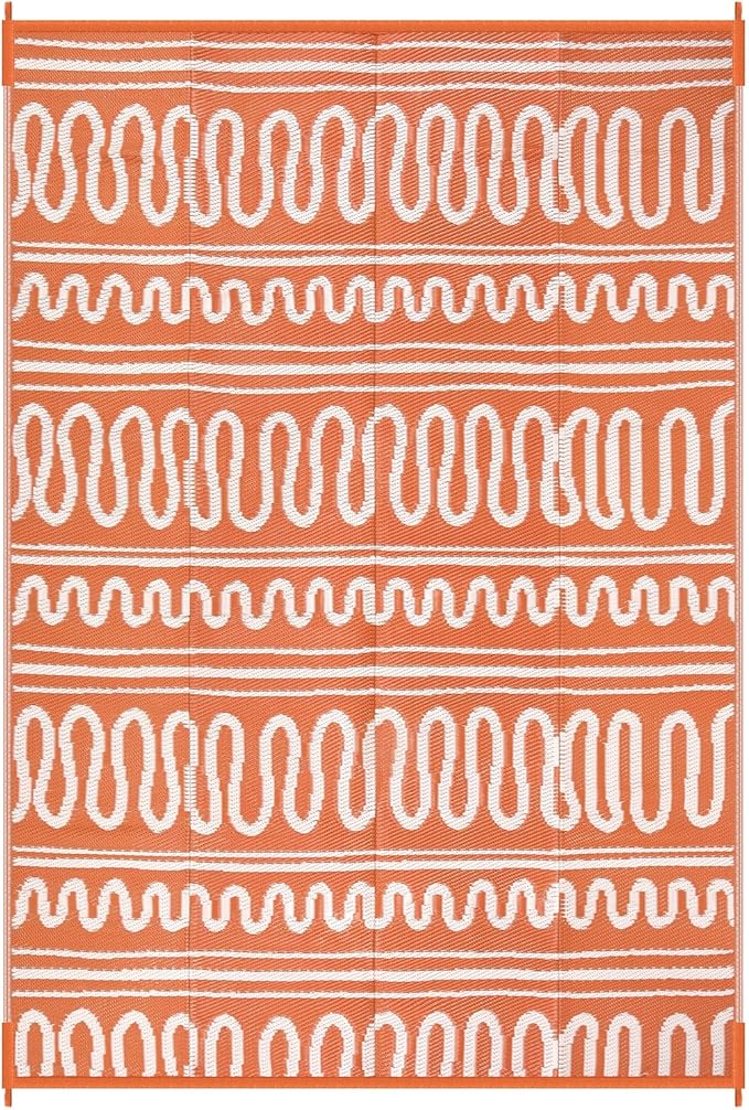 Beeiva Outdoor Rug 8x10, Outdoor Rug Waterproof Reversible, Portable Plastic Outdoor Patio Rug for Deck, Balcony, Backyard, Porch, Camping, Picnic - Orange