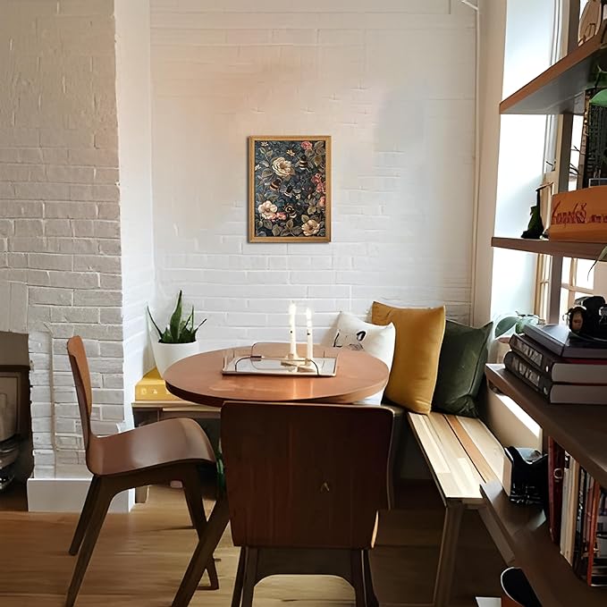 Framed 3D Textured Vintage Wall Art - Dark Academia Bumble Bee Hand Drawn Sandstone Paintings with Botanical Florals, Aesthetic Wall Decor for Living Room Bedroom Home 8x10 inch