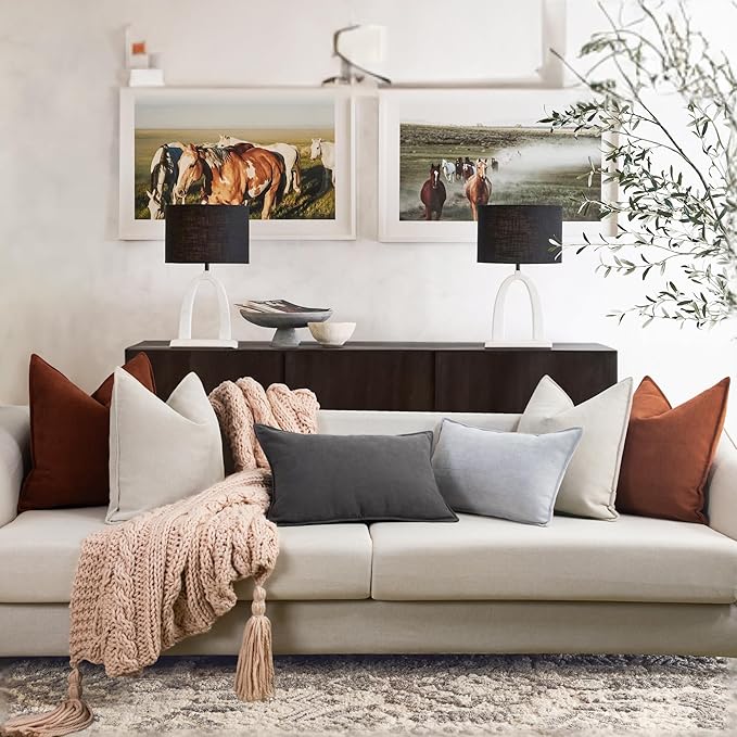 ZWJD Beige Lumbar Pillow Covers 12x20 Set of 2 Chenille Throw Pillow Covers with Elegant Design Soft and Luxurious Decorative Throw Pillows for Couch, Bed, and Home Decor