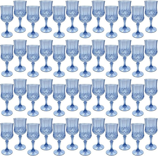 Blue Plastic Wine Glasses，Plastic Goblets for Parties，Drinking Glasses for Wedding Reception, Grand Event Party Supplies (48, Blue)