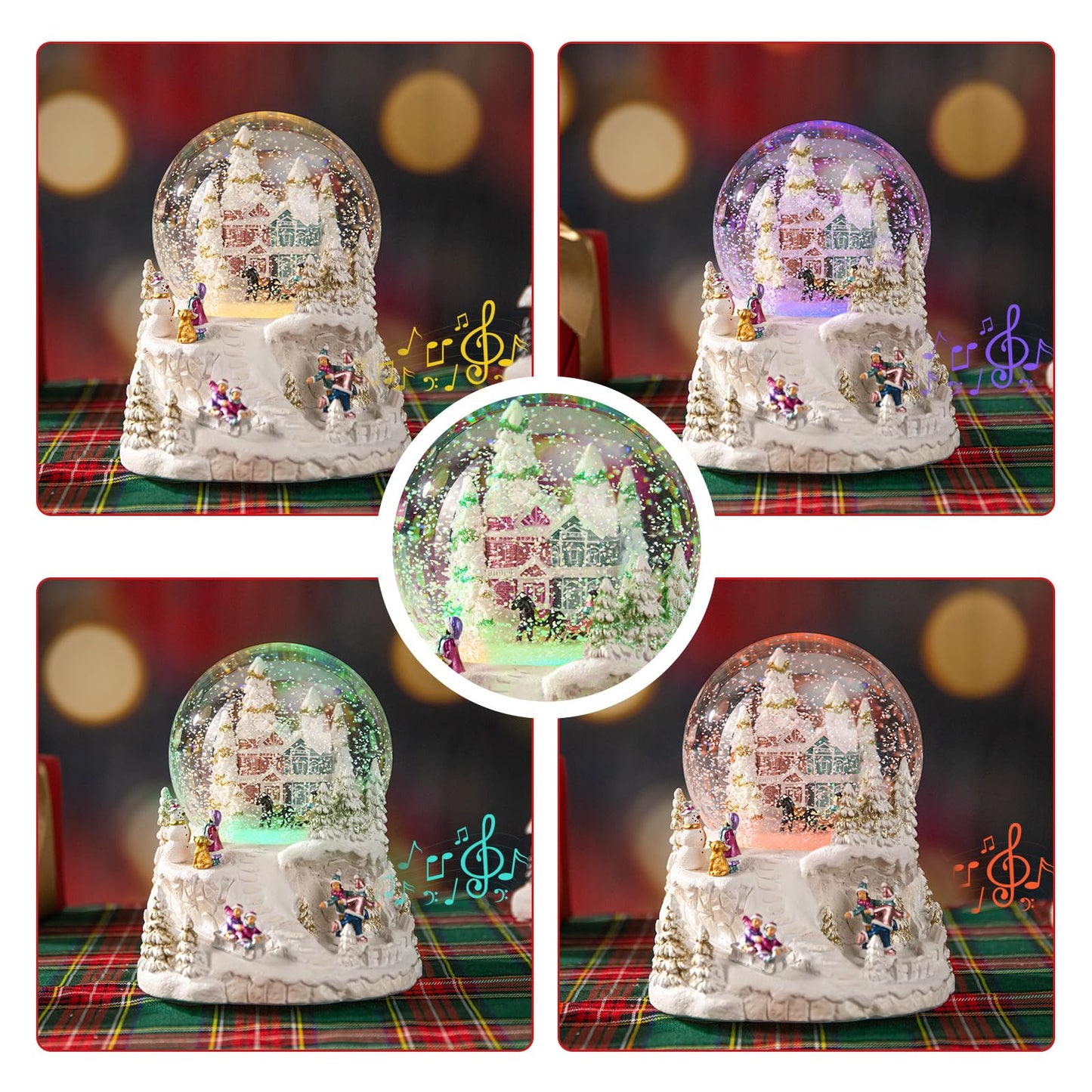 MUMTOP Christmas Snow Globes, Snow Globes Christmas with Musical Battery Operated LED Lights Glittering Water Globes Winter for Holiday Home Indoor Christmas Decorations and Gifts