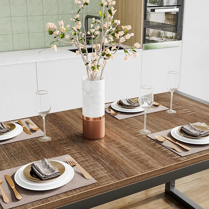 SHA CERLIN Kitchen Dining Table Set for 4 with Benches, Rustic Small Space Saving Dinette, Heavy Duty Metal Frame