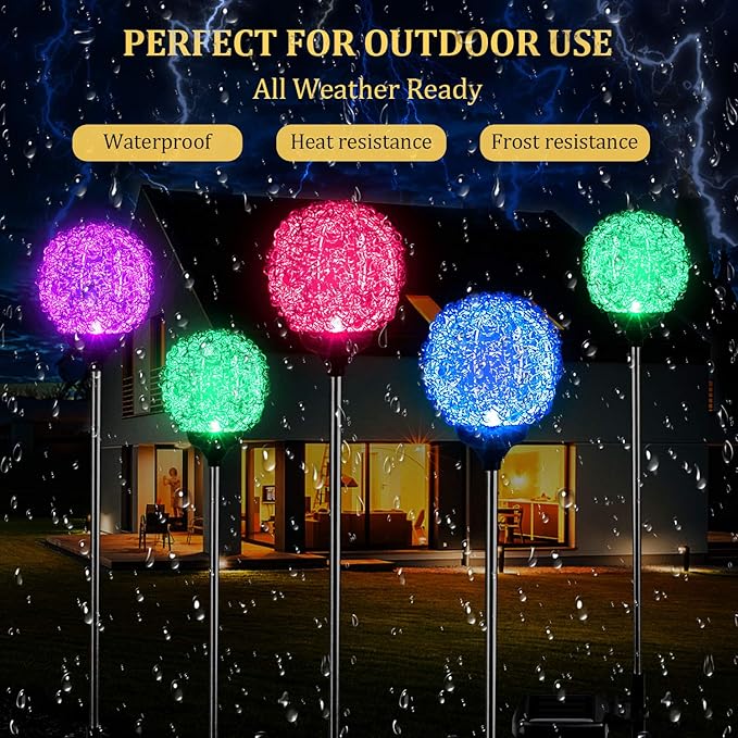 Solar Garden Lights Outdoor, Upgraded Globe Powered Garden Light, Multi-Color Changing LED Solar Stake Lights for Patio Backyard Pathway Party Decoration (Stainless Steel, 2 Pack)