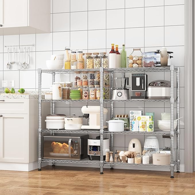 Homdox Heavy Duty Storage Shelves, 4 Tier Wire Shelving Unit, Adjustable Metal Shelves for Storage, Garage Rack Pantry Shelves Kitchen Shelving, 14"x60"x60", Silver Gray