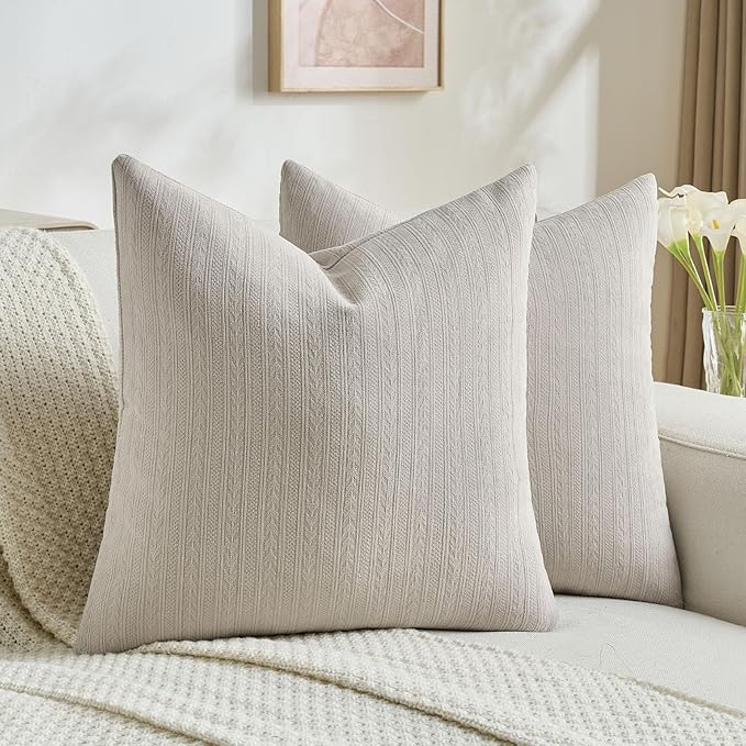 FUTEI Oatmeal Decorative Throw Pillow Covers 24x24 Inch Set of 2,Soft Cozy Wheat Ear Striped Patterns European Cushion Cases,Modern Home Decor for Couch Bed Living Room