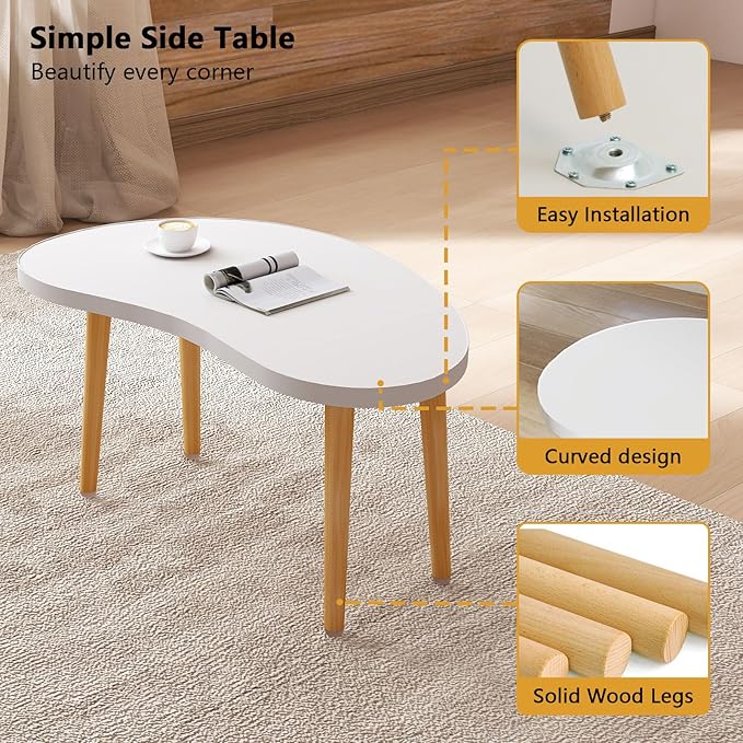 Mango Coffee Table Low Table with 4 Solid Wood Sturdy Legs, Floor Table Desk for Sitting on The Floor, Storage and Living Room Furniture (White)