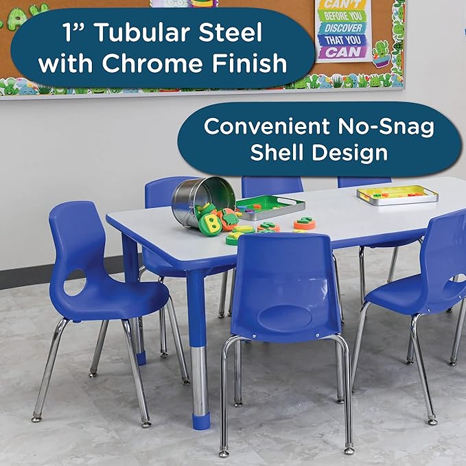 Children’s Factory MyPosture Plus 8" Chair, Blue with Chrome Legs, 2 Pack, Stackable Ergonomic Seating Solution for Classrooms and Homeschools