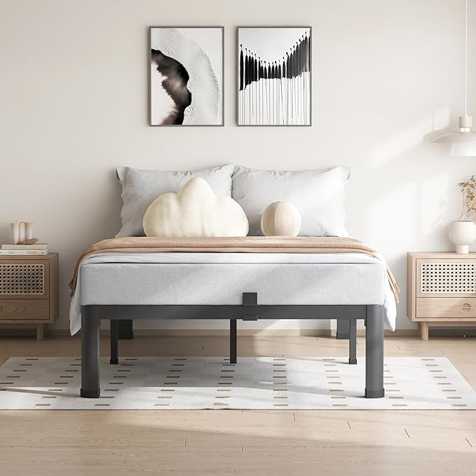 10 Inch Twin Size Bed Frame, 3500Lbs Heavy Duty Metal Platform with Round Corner Legs Mattress Slide Stopper, Steel Slat Support No Box Spring Needed, Noise Free, Non-Slip, Easy Assembly
