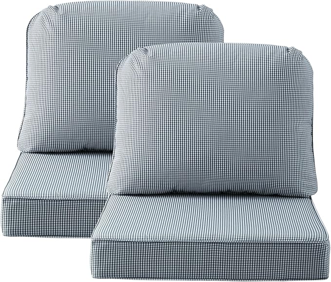 Outdoor Cushions for Patio Furniture Set of 2, 24"x24" Water Repellent Chair Cushions Removable Seat Bottom & Back Cushion Covers for Chair, Sofa, Couch, Black White Mini Check