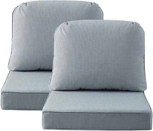 Outdoor Cushions for Patio Furniture Set of 2, 24"x24" Water Repellent Chair Cushions Removable Seat Bottom & Back Cushion Covers for Chair, Sofa, Couch, Black White Mini Check