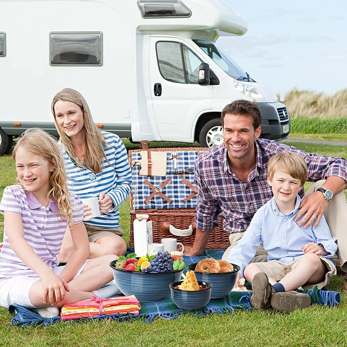 Hasense Ceramic Mixing Bowls Set for Kitchen, Handmade Serving Dishes for Entertaining, 2.1/1.0/0.5 Qt Deep Microwave Safe Nesting Bowls for Storage and Baking, Blue