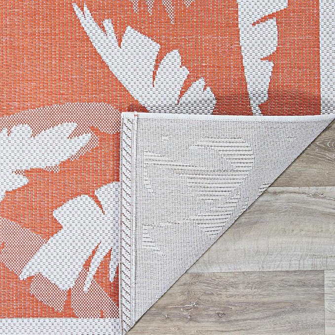 Couristan Monaco Indoor Outdoor Area Rug – Coastal Flora 5'10" x 9'2" in Ivory Orange – Flatwoven, Hose Washable, Pet Friendly Rug for Patio, Porch and Home Decor