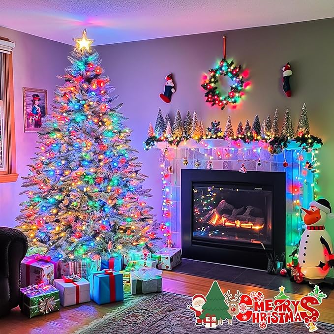 JMEXSUSS 132ft 400 LED Christmas Lights Indoor Outdoor Waterproof, 8 Modes Multicolor Christmas Tree Lights Plug in with Remote, Twinkle String Light for Bedroom Party Tree Christmas Decor