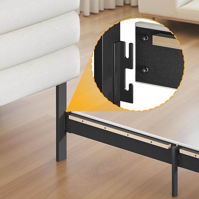 Twin Bed Frame, Platform Bed Frame with Velvet Upholstered Headboard, No Box Spring Needed, Sturdy Metal Support, Noise Free, Easy Assembly, Modern Bedroom Furniture, Beige