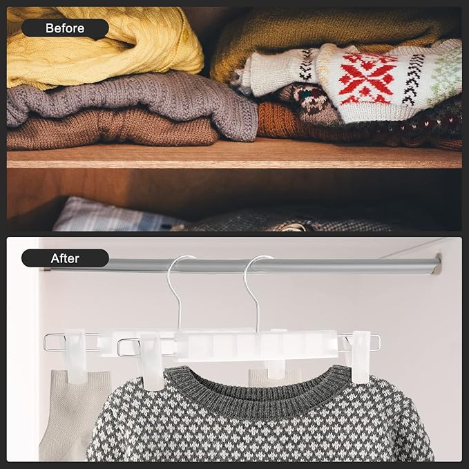 10 Pack Pants Hangers with Adjustable Non-Slip Clips Anti-Rust Hanging Hook for Trouser,Skirts,Jeans,Clothes Hangers Transparent