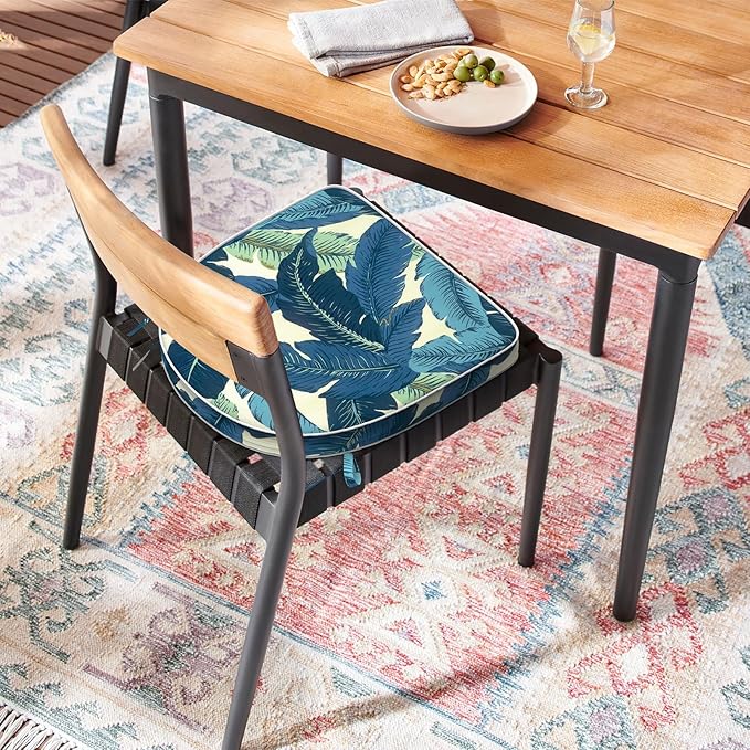 Set of 4 Outdoor Chair Cushions 19"x19"x2",Water Repellent Patio Seat Cushion with Ties and Removable Covers,Dining Chair Cushions for Indoor Kitchen and Patio Furniture,Swaying Palms Blue