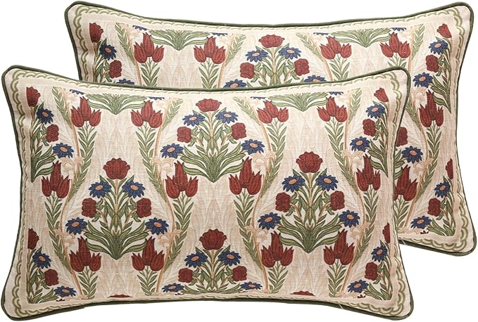 Design Linen Rectangle Throw Pillow Covers 12"x20" Pack of 2, Cottage Farmhouse Cushion Covers with Blue Grey Thorn Vine Pattern Decoration Pillowcases for Bed, Living Room, Outdoor, Car