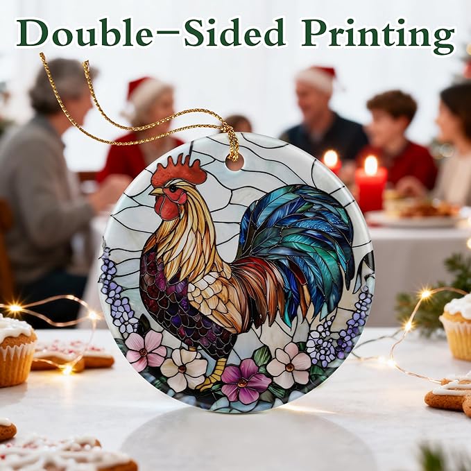 Colorful Rooster Ornament | Farmhouse Christmas Ornaments, Hanging Ornaments for Tree, Christmas Decorations, Holiday Decor Gift | Gifts for Chicken Lover, Farmer | Chicken Themed Gifts, Gift Exchange
