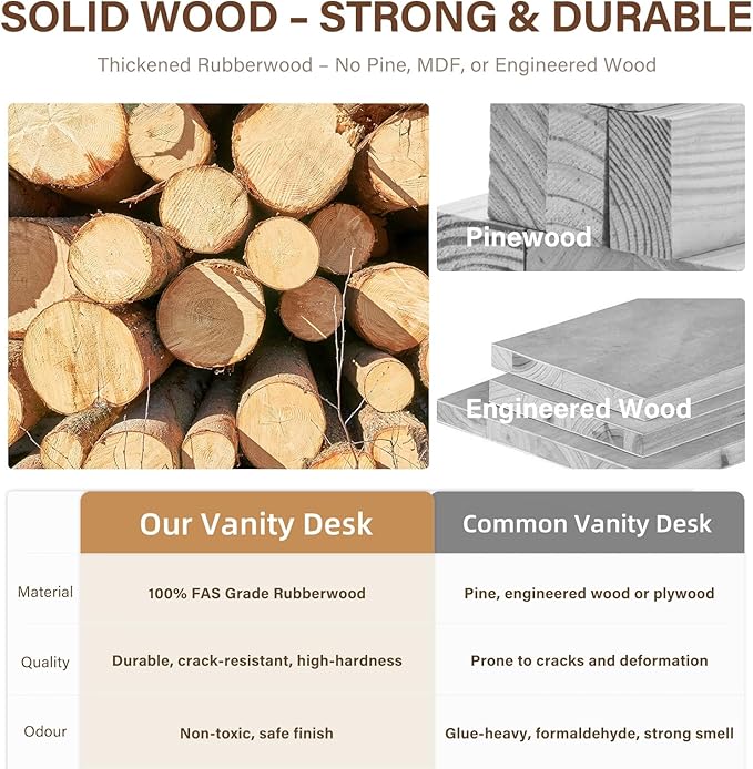 Solid Wood Small Vanity Desk with Mirror and Lights, Narrow Makeup Vanity for Small Space, Flip Top Vanity Side Table, 3 Color Modes & Adjustable Brightness, 19.6" Slim Dressing Table, Walnut