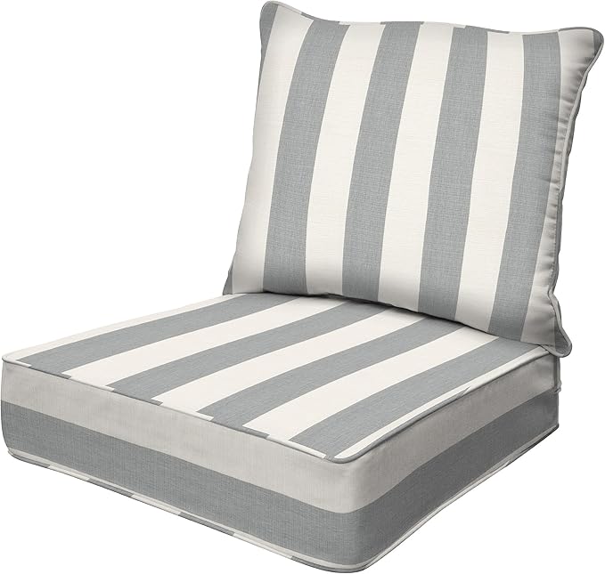 Honeycomb Outdoor Deep Seat, 24 x 23, Cabana Stripe Stone Grey Chair Cushion for Patio Furniture