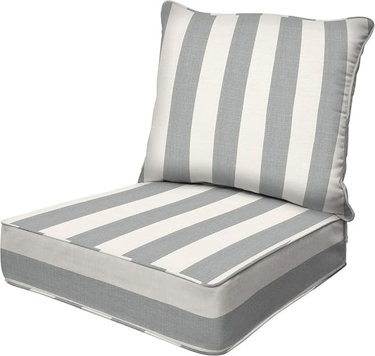 Honeycomb Outdoor Deep Seat, 24 x 23, Cabana Stripe Stone Grey Chair Cushion for Patio Furniture