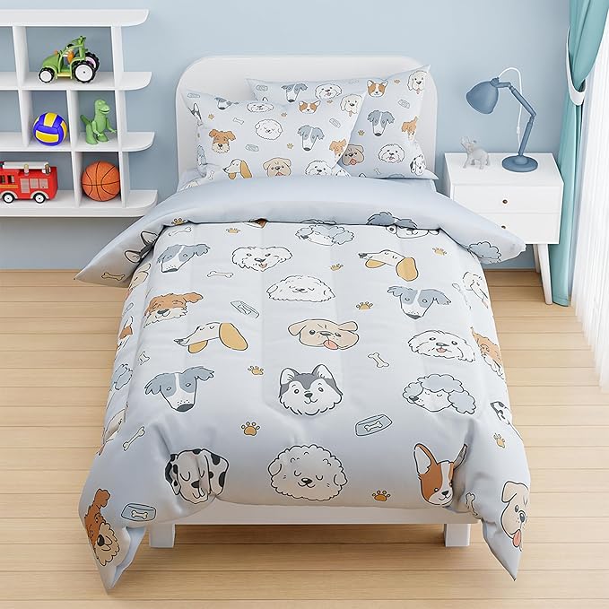 SANDJEST Dog Duvet Cover Sets Twin Size for Kids Boys Girls, Include 1 Polyester Comforter Cover 68x86 Inches and 1 Pillowcase 20x26 Inches, Comforter Not Included, Gift for Christmas Birthday