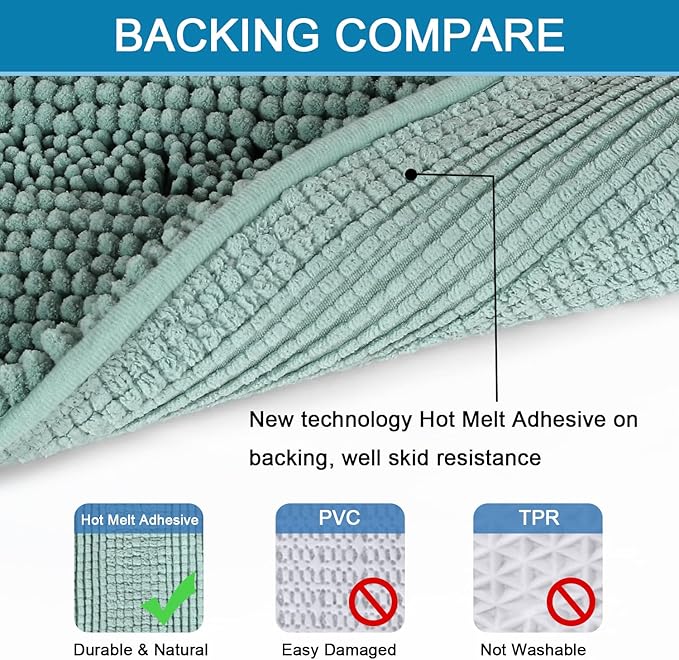 H.VERSAILTEX Bathroom Rugs Bath Rug Set 2 Piece Bathroom Contour Rug Toilet Mat Sets Non Slip Contour Bath Rug Ultra Thick Water Absorbent Striped Bath Mats(20" x 32" Plus 20" x 20" U, Eggshell Blue)