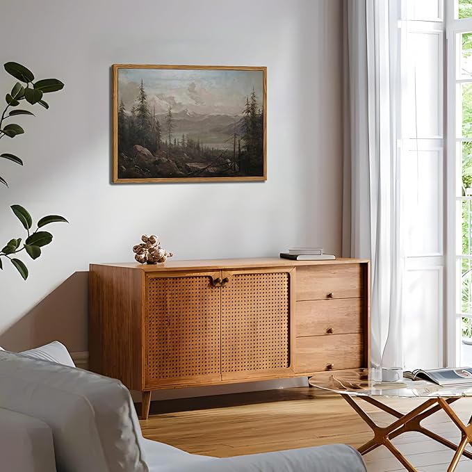 Floating Framed Canvas Wall Art - Majestic Mountain Forest Landscape Wall Decor - Natural Scenery Pictures Paintings Prints for Living Room Bedroom Bathroom Home Decoration 12x16 inch