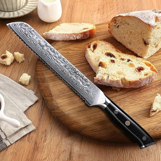 Professional serrated Bread Knife 8 Inch - Classic Damascus pattern Japanese VG-10 Steel Kitchen Knives