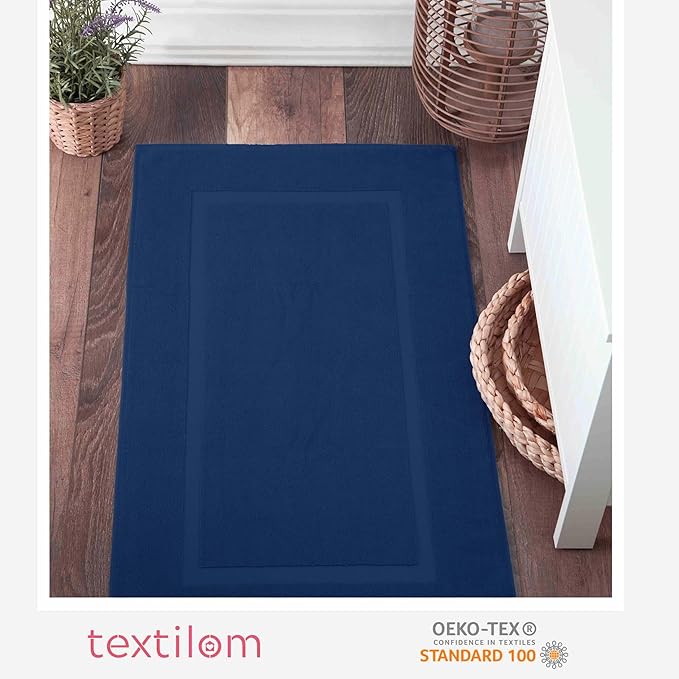 TEXTILOM Luxury 2 Pack Banded Cotton Bath Mats for Bathroom Floor [ Hotel, Spa, Tub, Shower Bath Mat Floor Towel Set ], Machine Washable & Soft & Absorbent & Quick Dry (20''x34'')- Navy