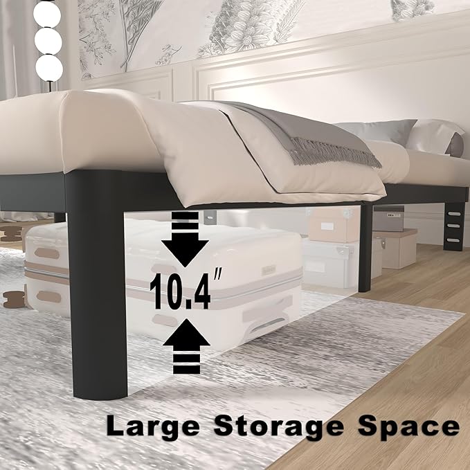 ITIMIDI 12 Inch Queen Bed Frame, Safety Design with Rounded Corner Legs and DIY Headboard, Metal Bed Frame Queen Size, Heavy Duty Steel Slat Support, Noise Free, No Box Spring Needed, Black