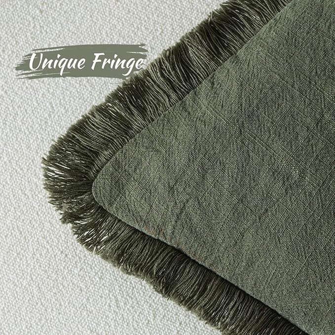 MIULEE Decorative Throw Pillow Covers Neutral Fringe Throw Pillows Set of 2 Rifle Green Boho Farmhouse Cushion Covers with Tassels for Couch Sofa Bed Living Room Spring Home Decor 20x20 Inch