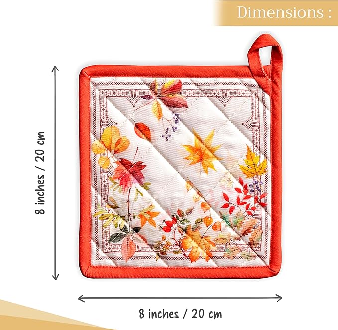 Maison d' Hermine Pot Holders Set 100% Cotton Heat Resistant Potholders 8" x 8" Hot Pads with Loop for Thanksgiving Christmas Decorations BBQ Cooking Baking Handling Hot Pans (Pack of 2, Amarante)