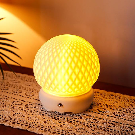 JHY DESIGN Ceramic Spherical Decorative lamp 6" H Rechargeable Table Lamp Dimmable Touch Control Desk lamp for Home Bedroom Living Room Outdoors(Diamond Pattern)