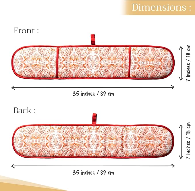Maison d' Hermine Double Oven Mitt (7" x 35") 100% Cotton Heat Resistant BBQ Cooking Gloves with Loop for Thanksgiving Christmas Decorations Baking Cooking Barbeque Handling Hot Pan (Orient)