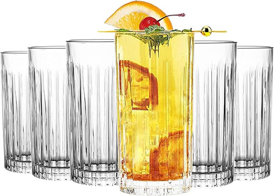 Highball Glasses Set of 6 - Drinking Glasses 13 Ounce - Collins Tall Beverage Cups Glassware for Water Drinks, Beer, Soda, Cocktail