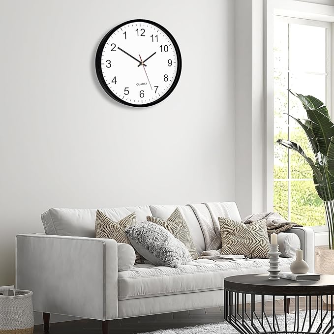 Foxtop Black Backwards Wall Clock, Runs Counterclockwise, 12 Inch Silent Non Ticking Battery Operated Round Analog Wall Clock for Office Living Room Bedroom Home Classroom