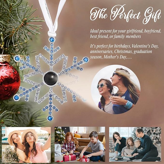NAZENTI Personalized Christmas Ornament for Best Friend, Custom Blue Snowflake Photo Projection Ornaments, Custom Ornaments with Image Inside for Tree Hanging Xmas, Gift for Christmas Birthday