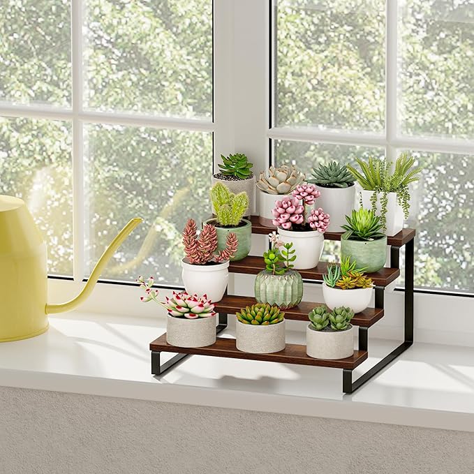 Giikin Display Risers, 4 Tier Display Stand for Perfume, Makeup, Figures and Dolls Collection, Tiered Display Stand Risers for Retail Display Cupcake Display, Counter Shelves for Kitchen Bathroom Shop