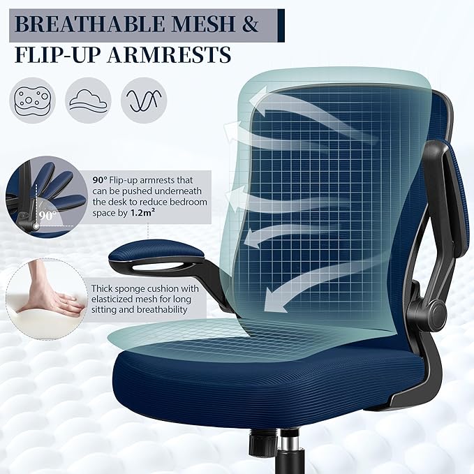 FelixKing Office Chair, Ergonomic Desk Chair with Adjustable Height and Lumbar Support Swivel Desk Computer Chair with Flip up Armrests for Conference Room (Navy)