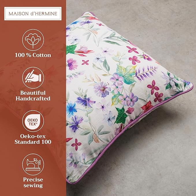 Maison d' Hermine Decorative Pillow Covers 18 x 18 Inch Square 100% Cotton Throw Pillow Covers with Zipper - Chair, Couches, Sofas, Bedroom, Home for Easter Decorations (Chardon)