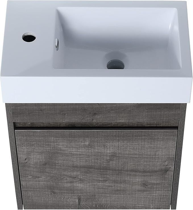 Goujxcy 18" Wall Mounted Bathroom Vanity with Sink, Modern Floating Bathroom Cabinet with White Resin Wash Basin & Storage Cabinet, Soft-Close Door Wood Hanging Bath Room Cabinet