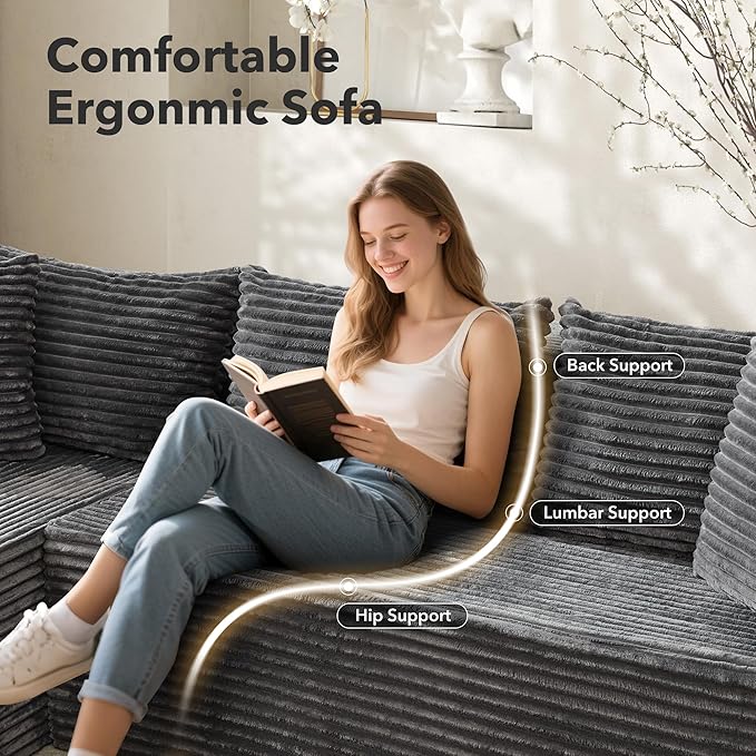 106” Modular Sectional Sofa, Cloud Sectional Couch with Deep Seat, Modern Modular L-Shape Sofa Couch with Chaise,Upholstered Couches for Living Room Bedroom（Grey）