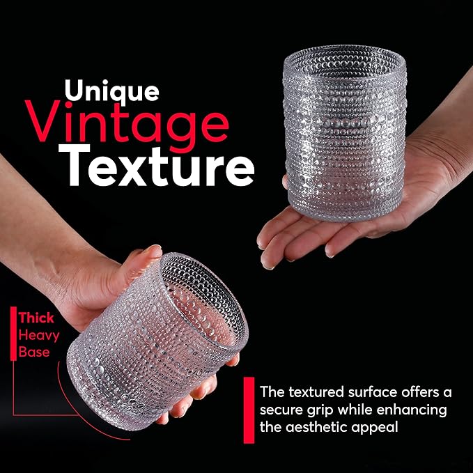 Hobnail Drinking Glasses, Vintage Glassware Set of 6, Vintage Drinking Glasses 15.22 oz, Bubble Glasses Drinking, Hobnail Glasses, Vintage Glass Cups, Jupiter Glasses for Juice, Soda, Beer, Whisky