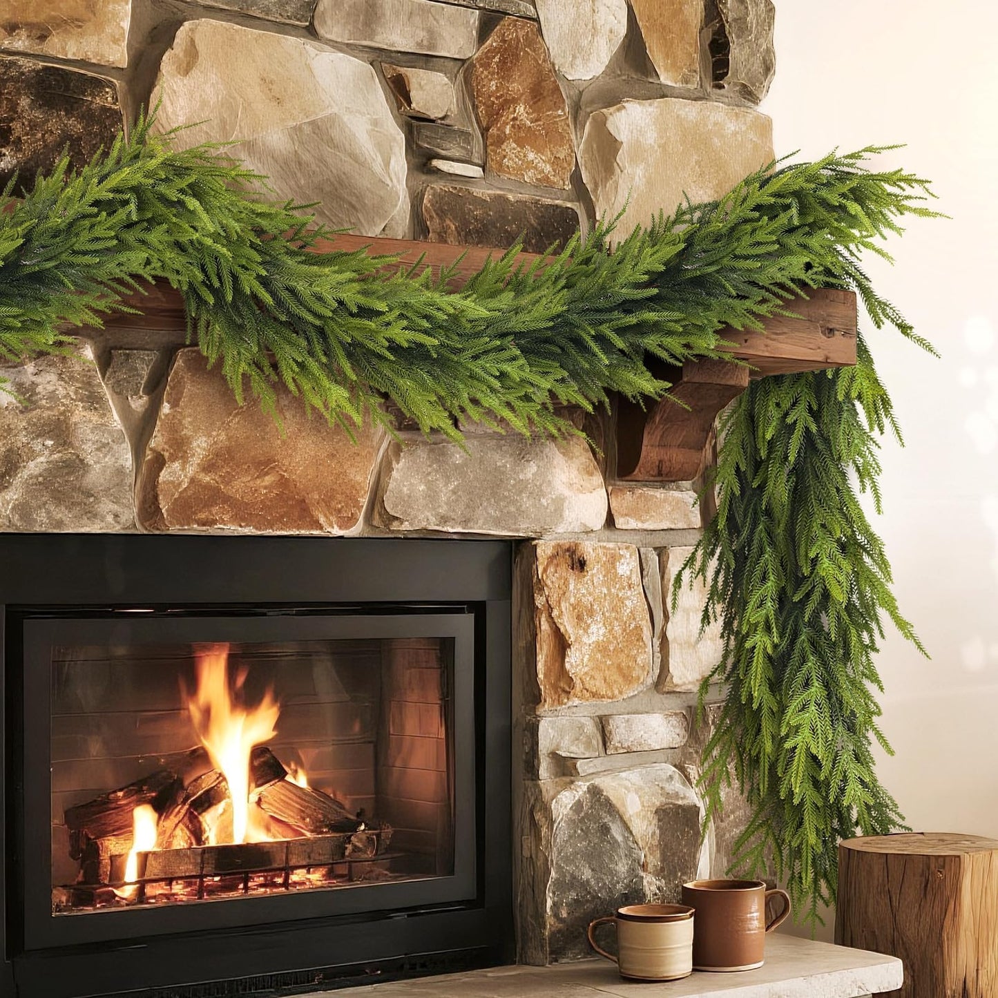 Artificial Norfolk Pine Garland - Faux Christmas Garland Fake Green Garland for Fireplace,Table, Stairs, Mantle, Window,Indoor Outdoor,Home,Holiday Decor (1 PCS,9 FT)