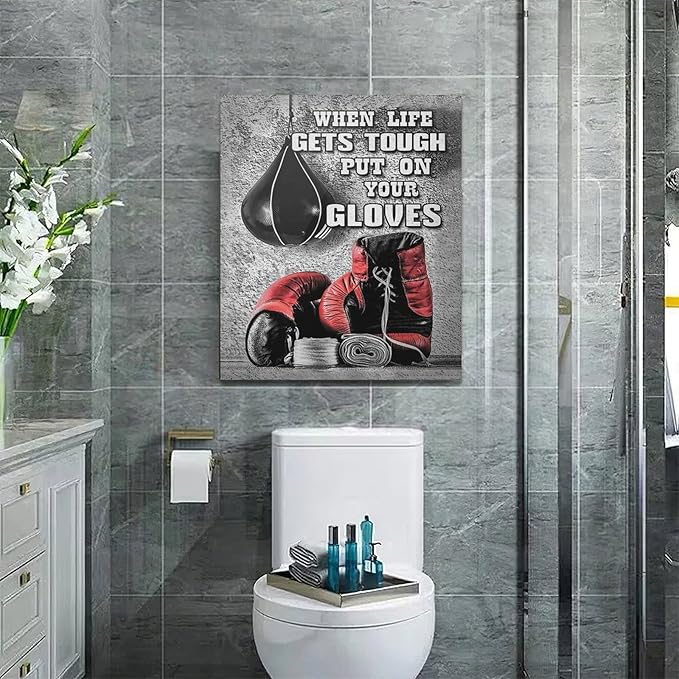 Boxing Posters Wall Art Red Boxing Gloves Pictures Wall Decor Black And White Inspirational Quotes Canvas Prints Painting Artwork Sports Canvas Home Decorations For Teen Boys Room Dorm Bedroom 20"x24"