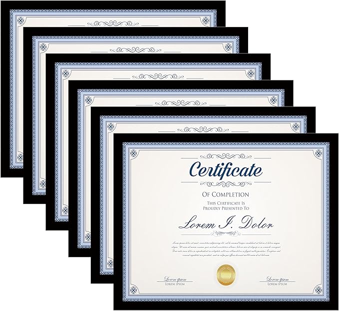 8.5x11 Picture Frame Set of 6,Black 8.5x11 Photo Frames Bulk for Document Certificate Award Diploma, Wall Hanging or Tabletop Display