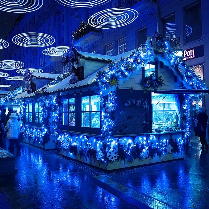 JMEXSUSS 163 FT 500 LED Blue Christmas Lights Outdoor, Waterproof Blue String Light Plug in, 8 Modes Clear Wire Christmas String Lights for Tree Yard Patio House Party Decorations